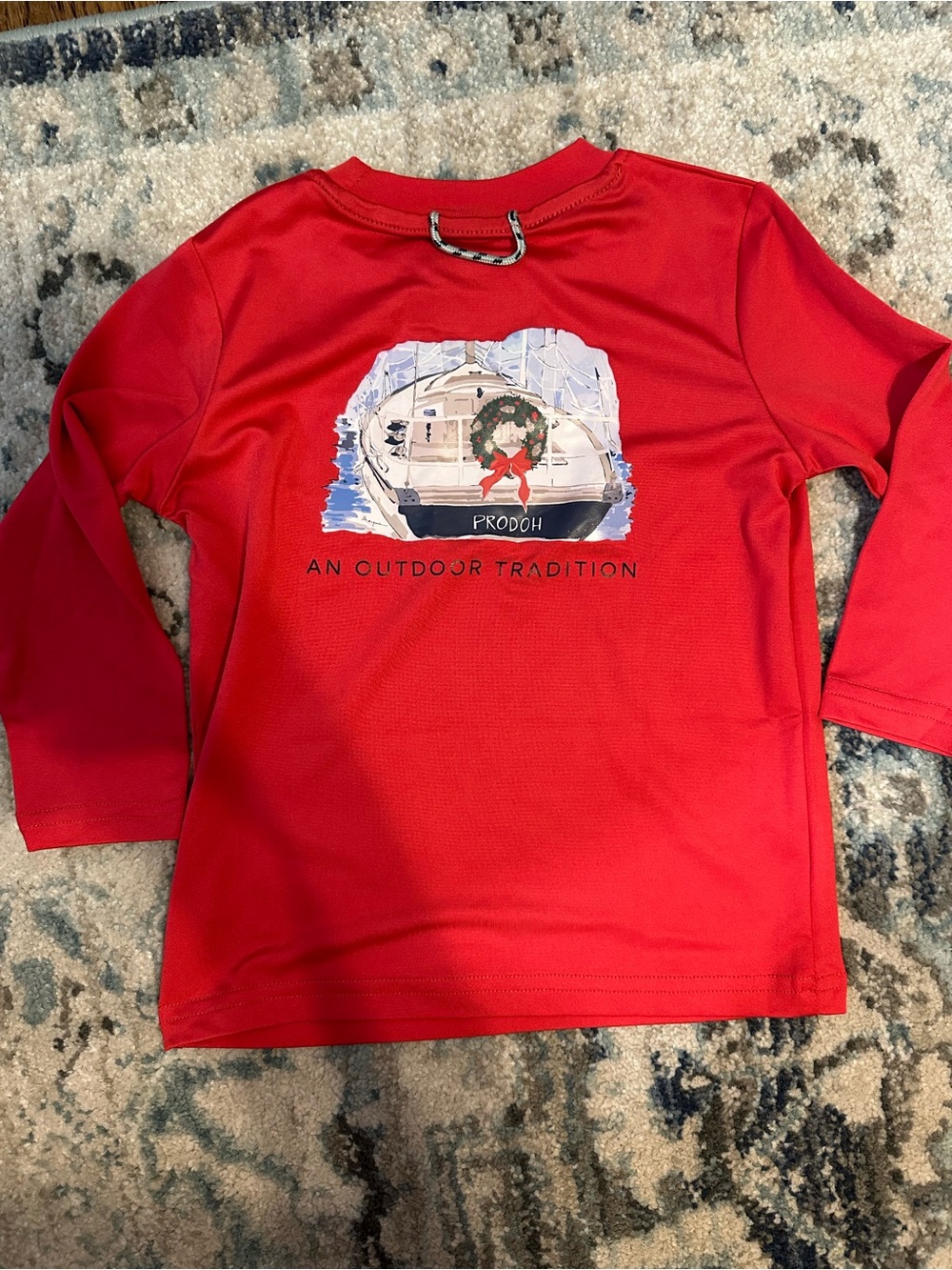 Red Long-Sleeve Kids Boat Graphic Performance Tee